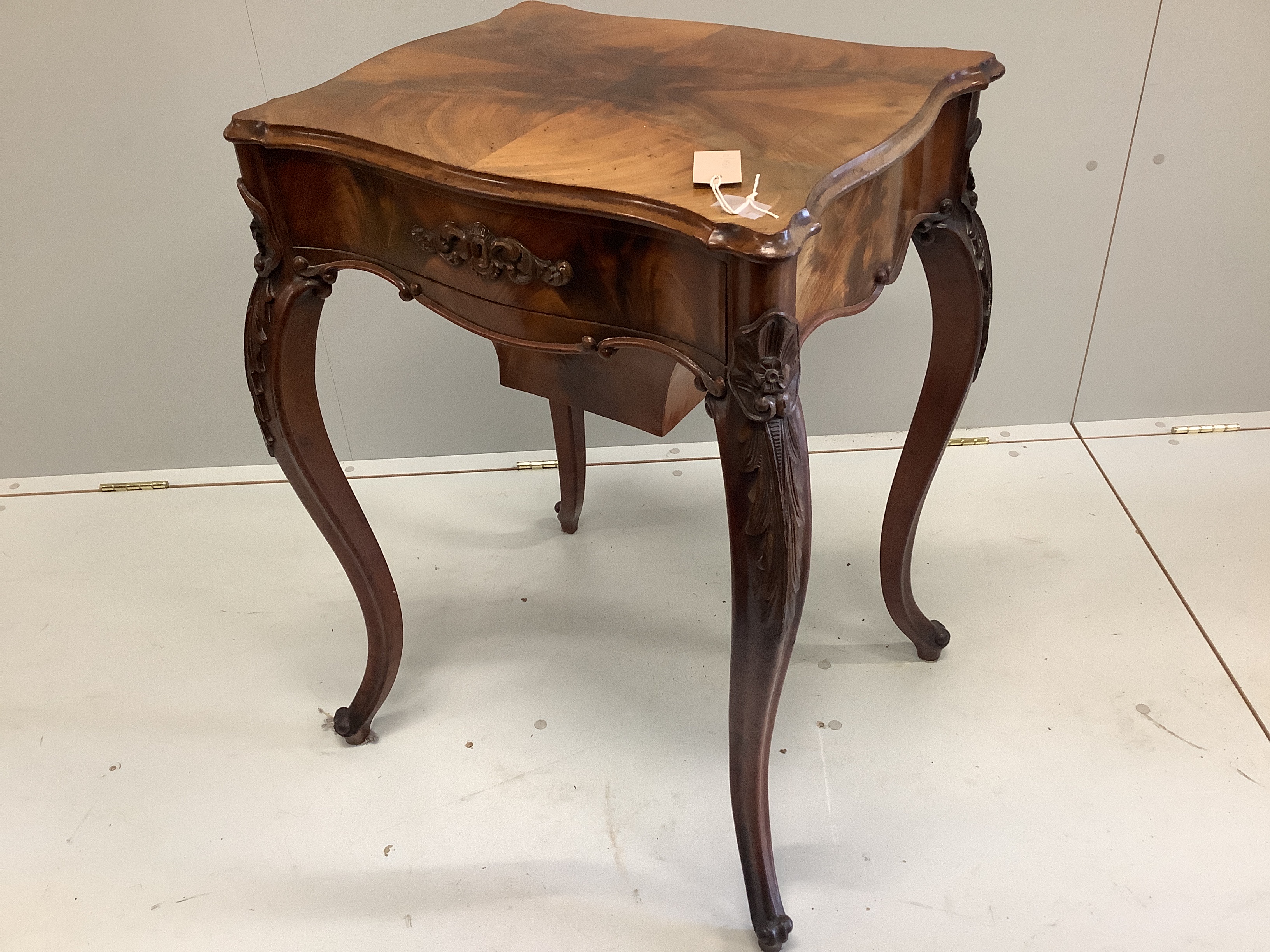 A late 19th century French mahogany work table, width 58cm, depth 48cm, height 77cm